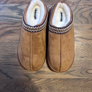 Brown Suede Slippers with Faux Fur Lining